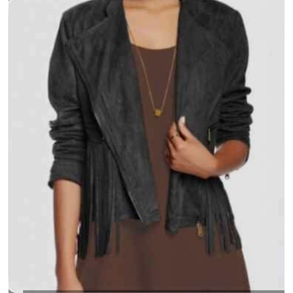 Love Riche Black Faux‎ Suede Fringe Jacket Western Boho M